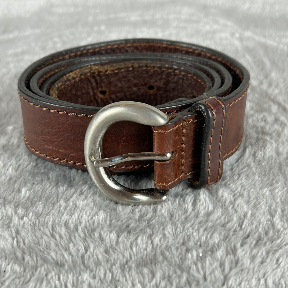 Vintage Cherokee Brown Italian Leather Belt Made in USA Silver Buckle Size L